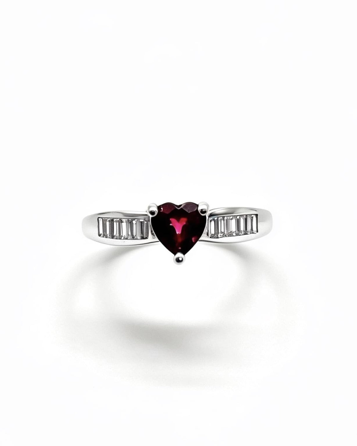 Garnet Crystal & Lab Diamonds Ring - Heart Silver