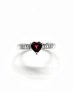 Garnet Crystal & Lab Diamonds Ring - Heart Silver