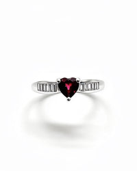 Garnet Crystal & Lab Diamonds Ring - Heart Silver
