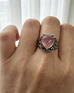 Rose Quartz Crystal Ring – Cushion Cut Silver