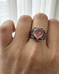 Rose Quartz Crystal Ring – Cushion Cut Silver
