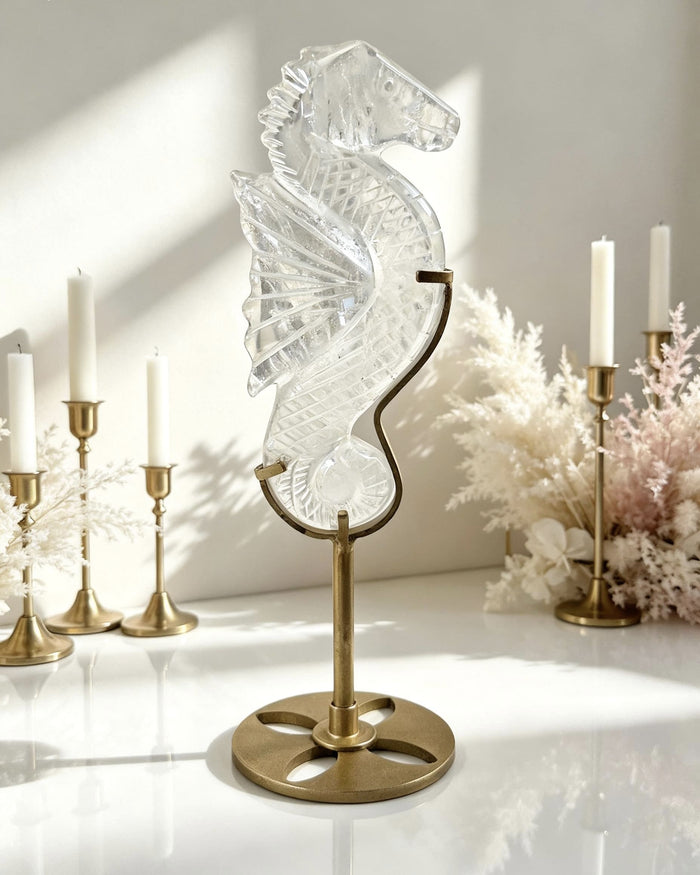 Clear Quartz Seahorse On Stand