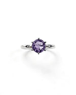 Round Amethyst & Lab Diamond Silver Ring