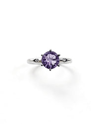 Round Amethyst & Lab Diamond Silver Ring