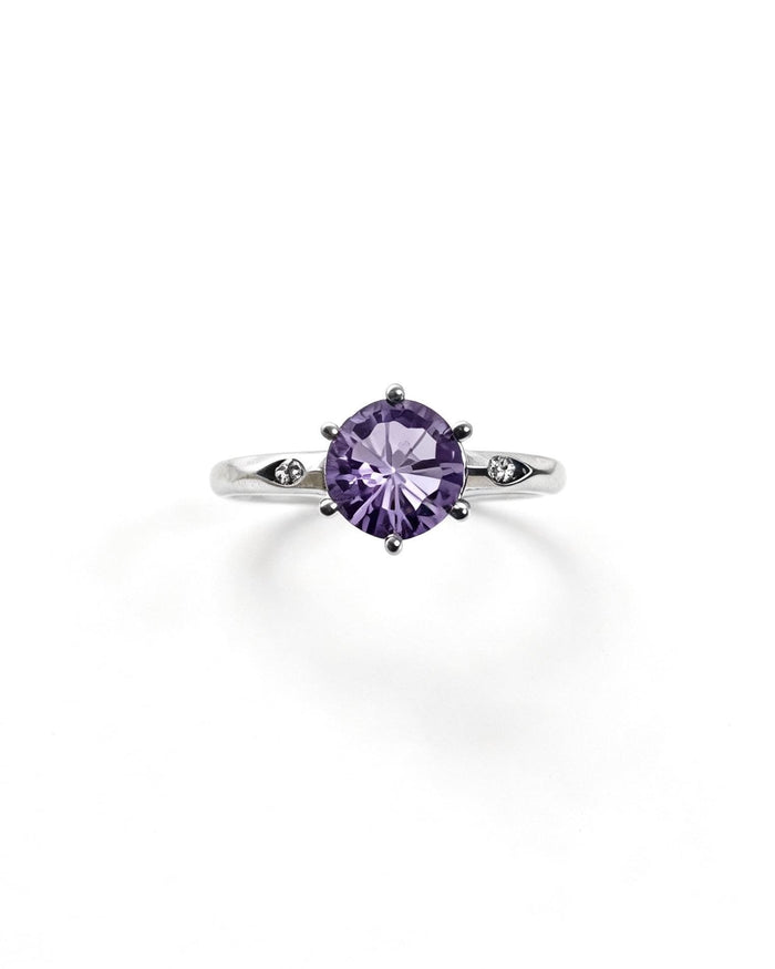 Round Amethyst & Lab Diamond Silver Ring