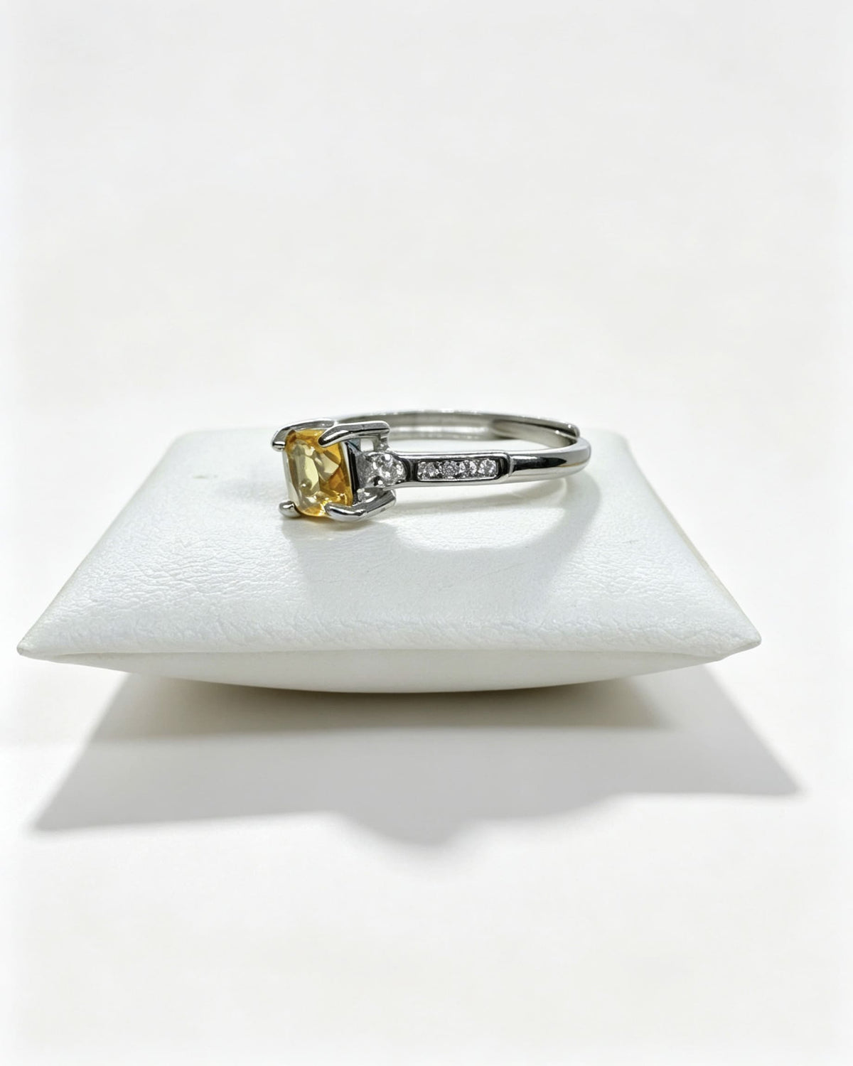 Cushion Cut Citrine with Lab Diamonds Silver Ring