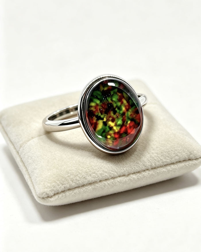 Oval Ammolite Silver Ring