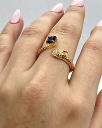 Round Blue Sapphire & Lab Diamonds Dragon Gold Ring