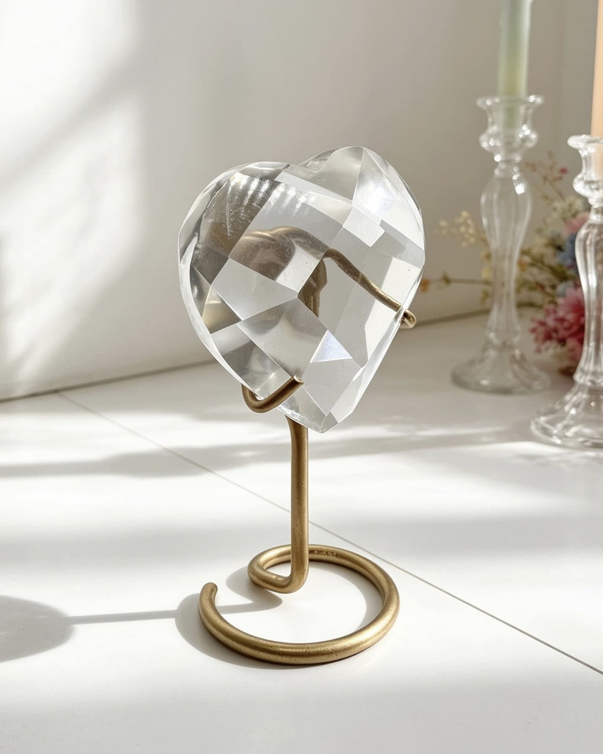 Clear Lemurian Faceted Heart On Stand No. 2
