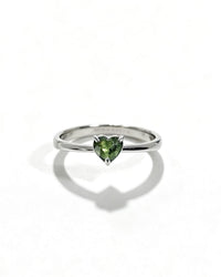 Moldavite Crystal Ring – Heart Silver