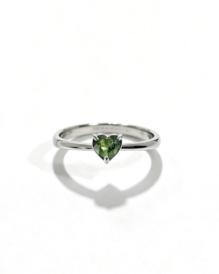 Moldavite Crystal Ring – Heart Silver