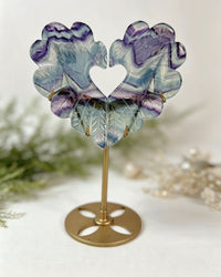 Rainbow Fluorite Crystal Wings – Heart with Stand