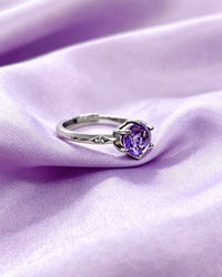 Round Amethyst & Lab Diamond Silver Ring