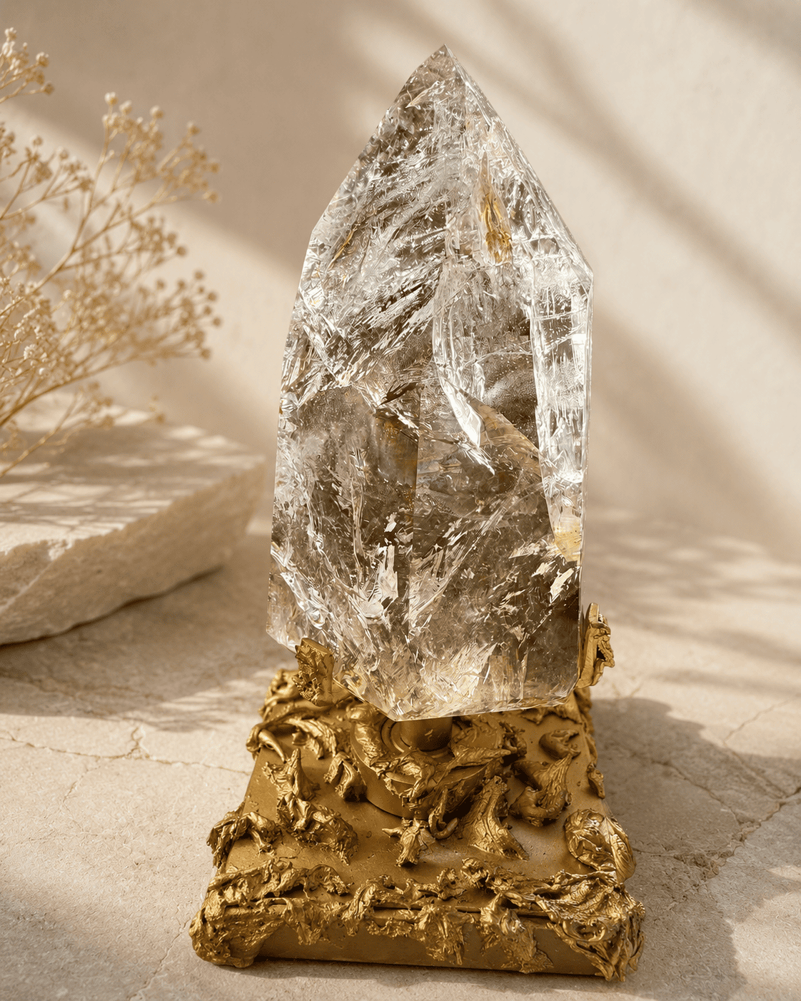 Natural Brazilian Smoky Citrine Tower On Spinning Stand
