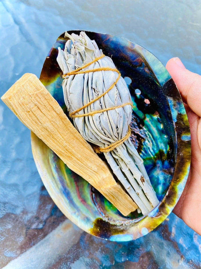 Abalone shell, palo santo and sage stick