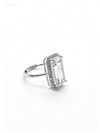 Rectangle Clear Quartz & Lab Diamonds Silver Ring