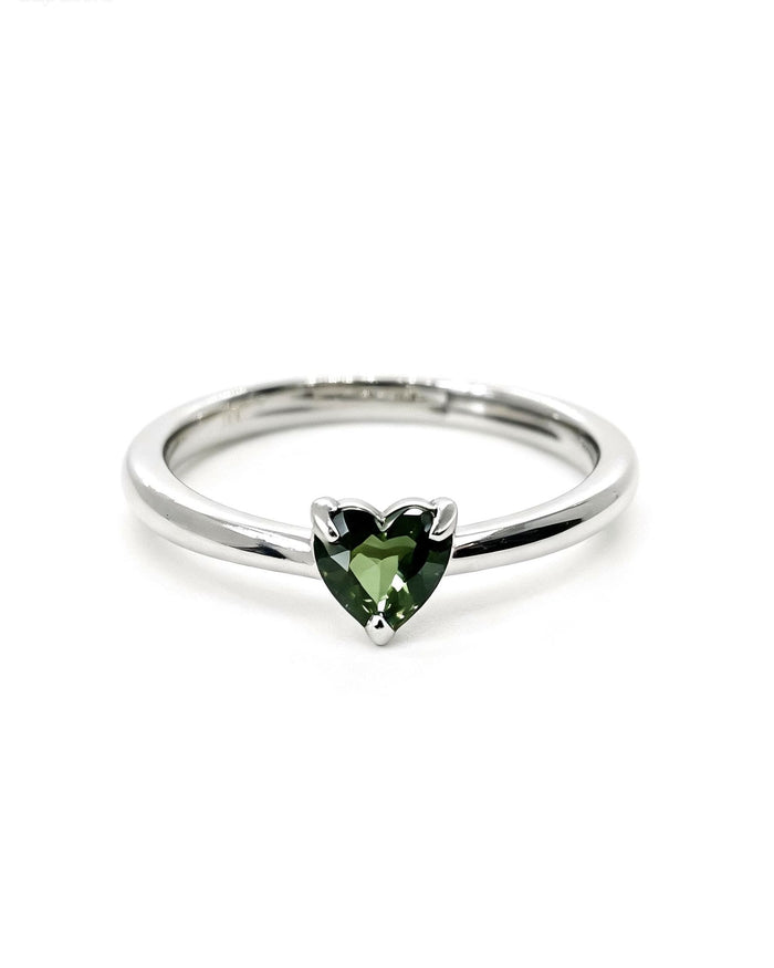 Moldavite Crystal Ring – Heart Silver