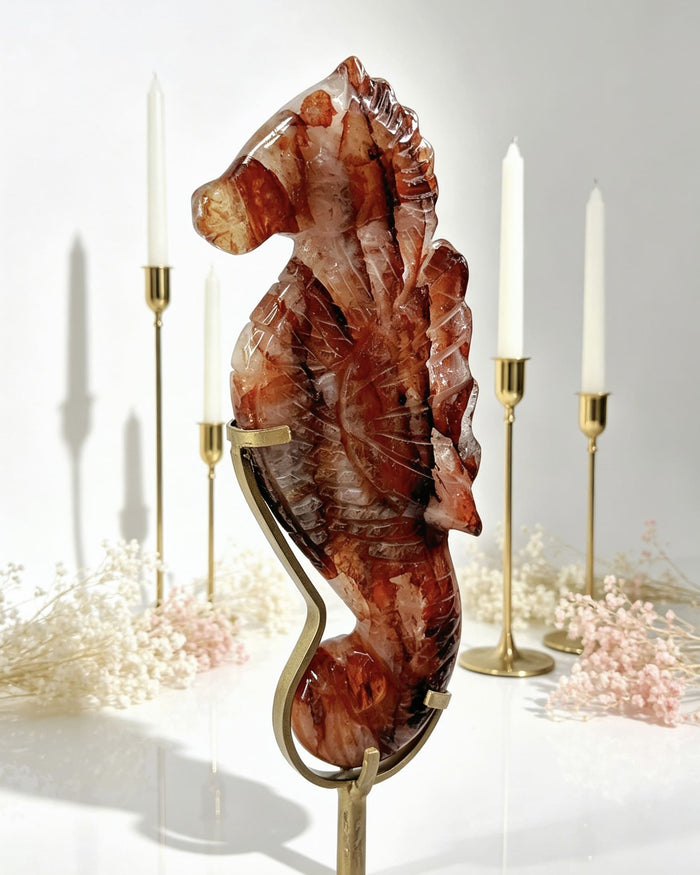 Fire Quartz Seahorse On Stand