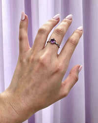 Round Amethyst & Lab Diamond Silver Ring