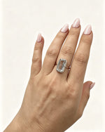 Rectangle Clear Quartz & Lab Diamonds Silver Ring