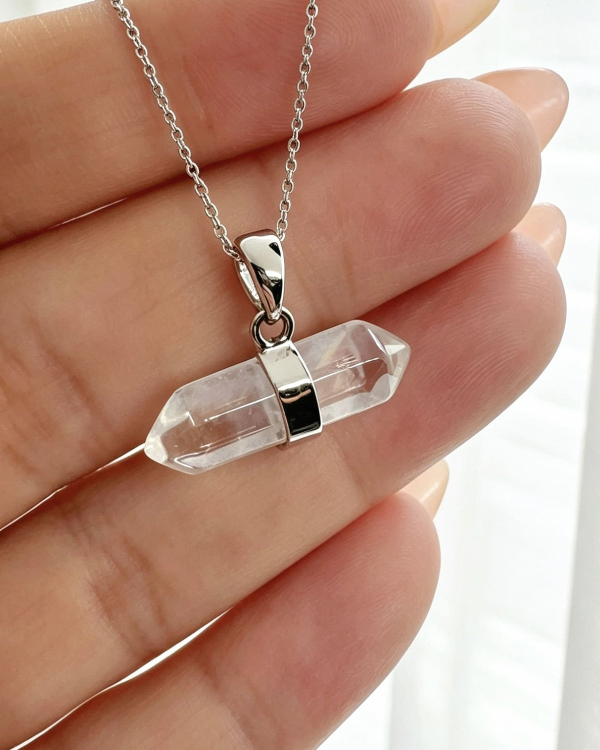 Blue Needle Silver Pendant - Double Terminated