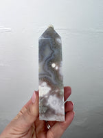 Black Flower Agate Obelisk with Green Amethyst Inclusions no. 921