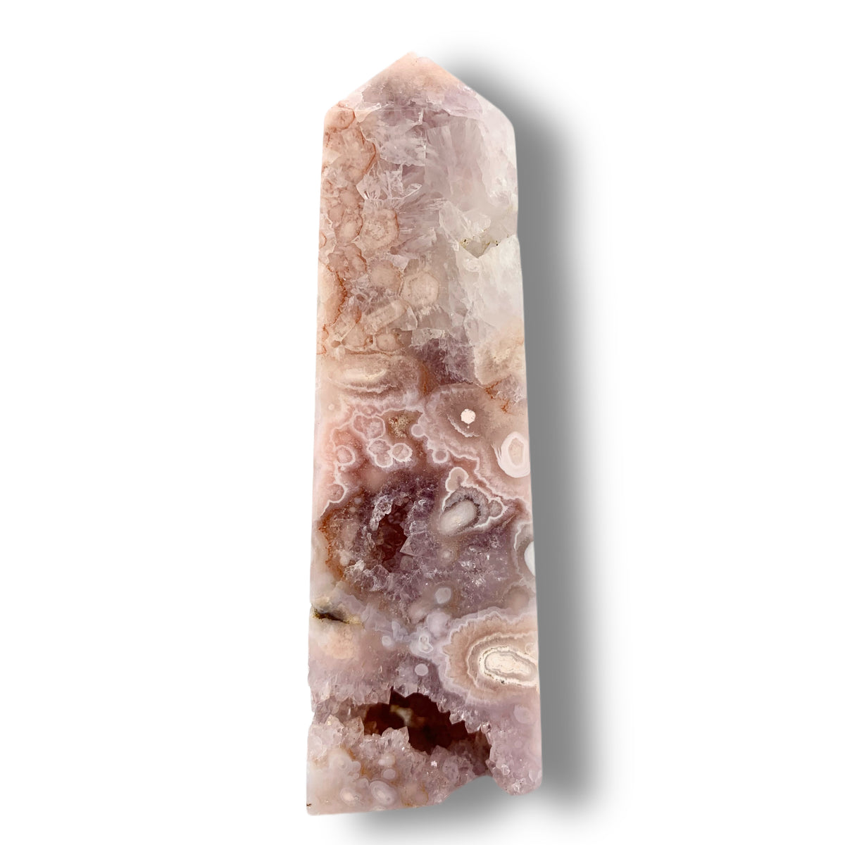 Flower Agate Obelisk with Amethyst Inclusions no. D957