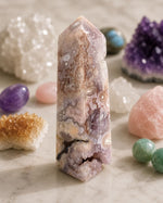 Flower Agate Obelisk with Amethyst Inclusions no. D957