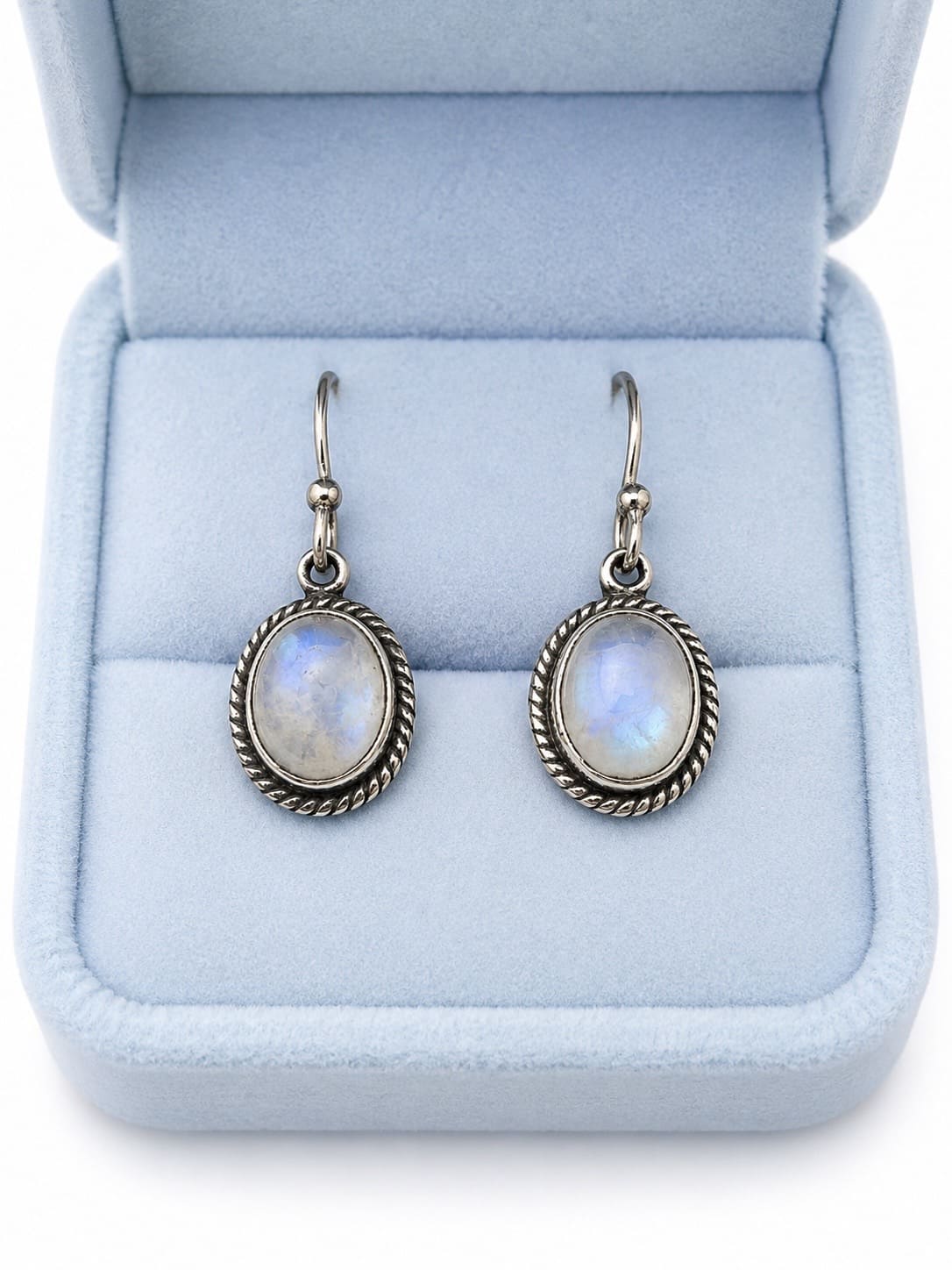 Moonstone Crystal Earrings – Silver Oval
