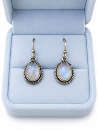 Moonstone Crystal Earrings – Silver Oval