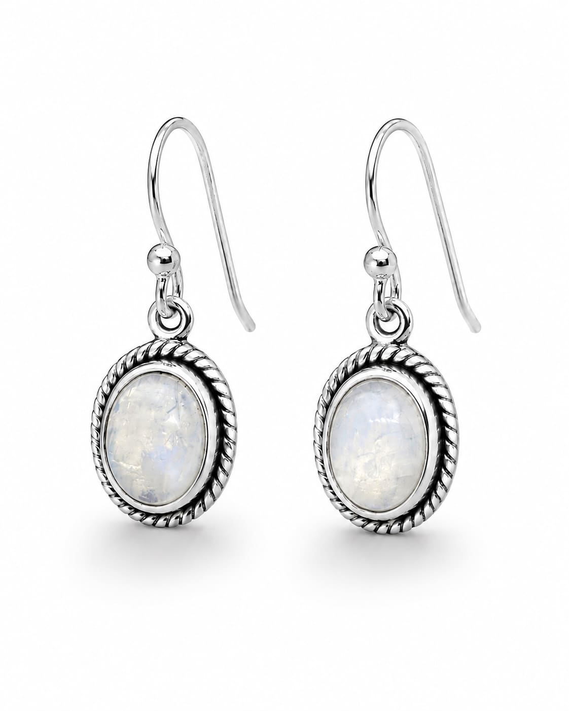 Moonstone Crystal Earrings – Silver Oval