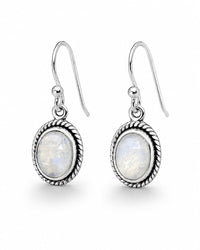 Moonstone Crystal Earrings – Silver Oval