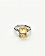 Emerald Cut Citrine & Lab Diamond Silver Ring