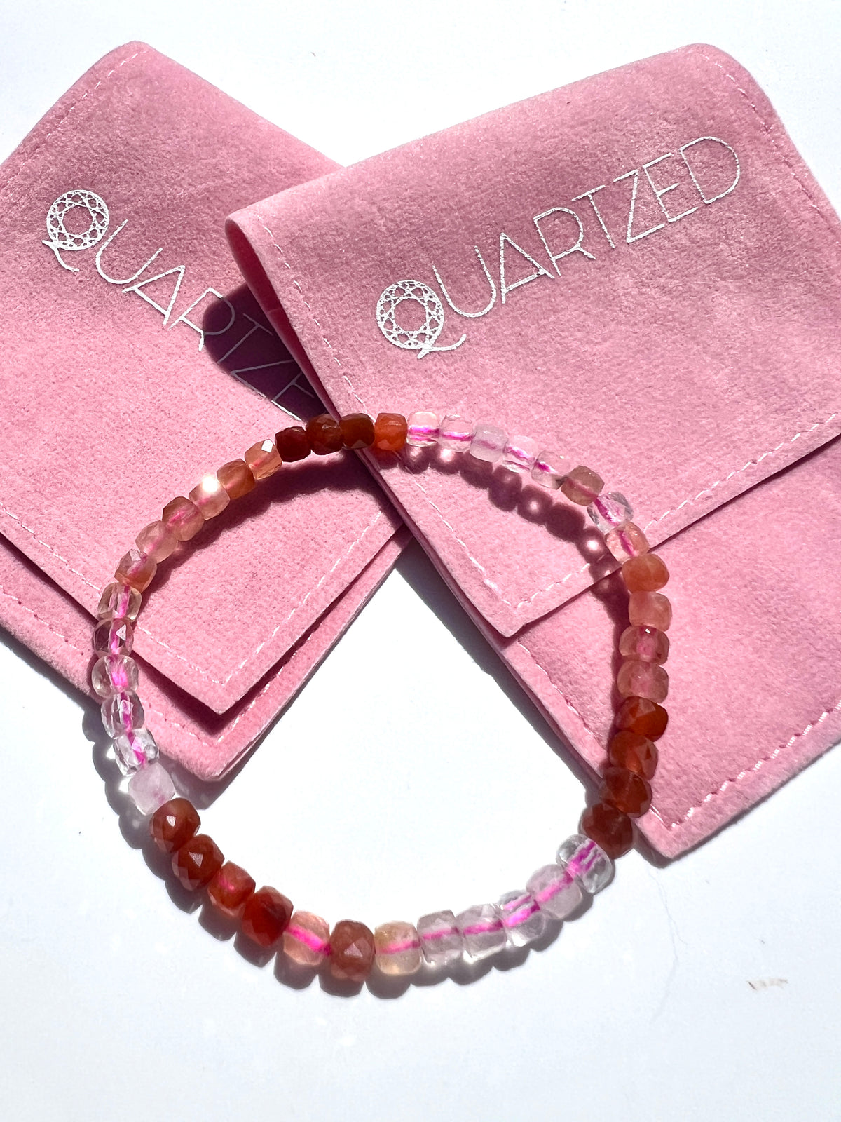 4mm Carnelian and Rose Quartz Gradient Faceted Bracelet
