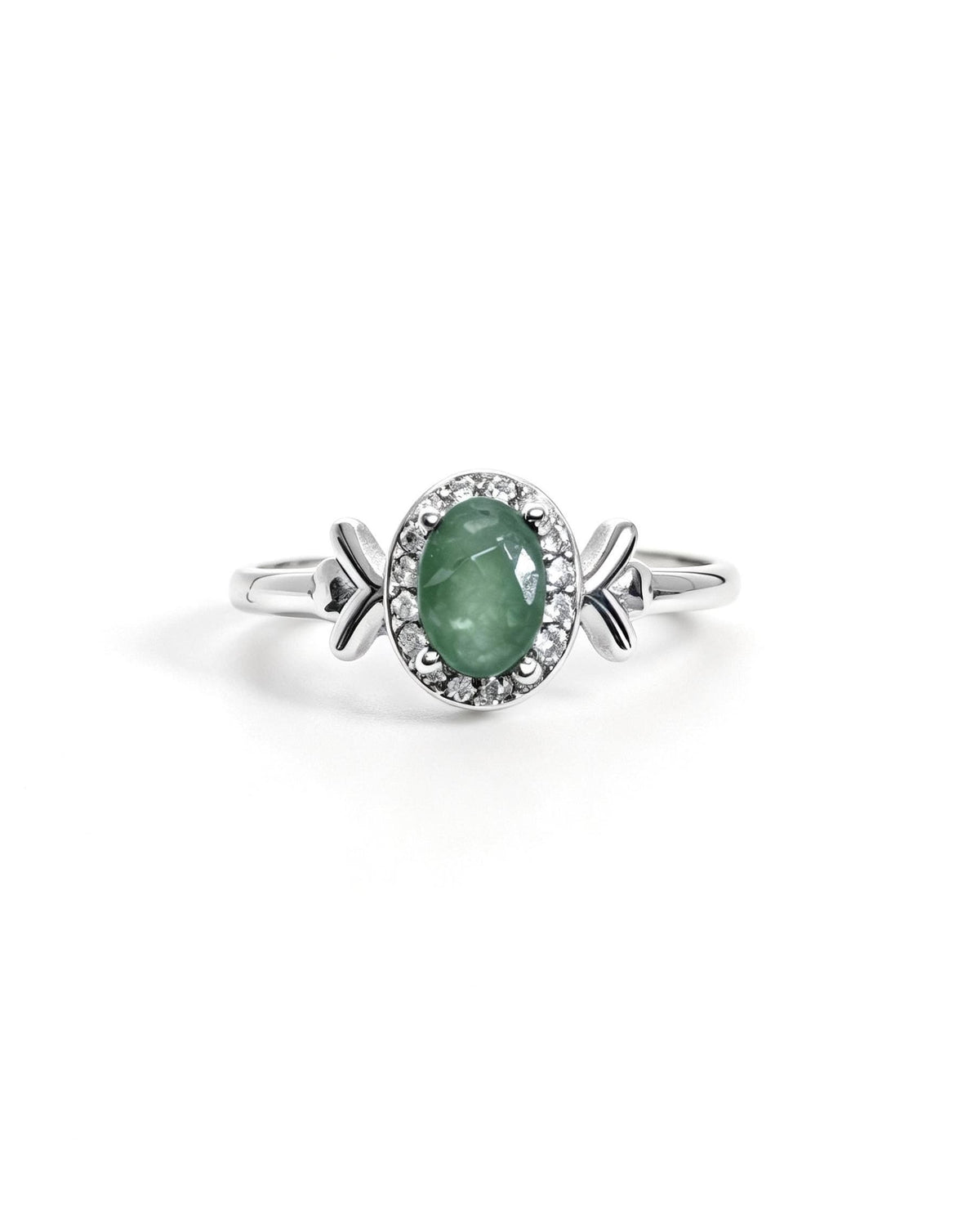 Emerald Crystal Ring – Oval Silver with Lab Diamonds