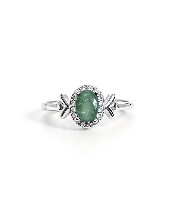 Oval Emerald & Lab Diamonds Silver Ring