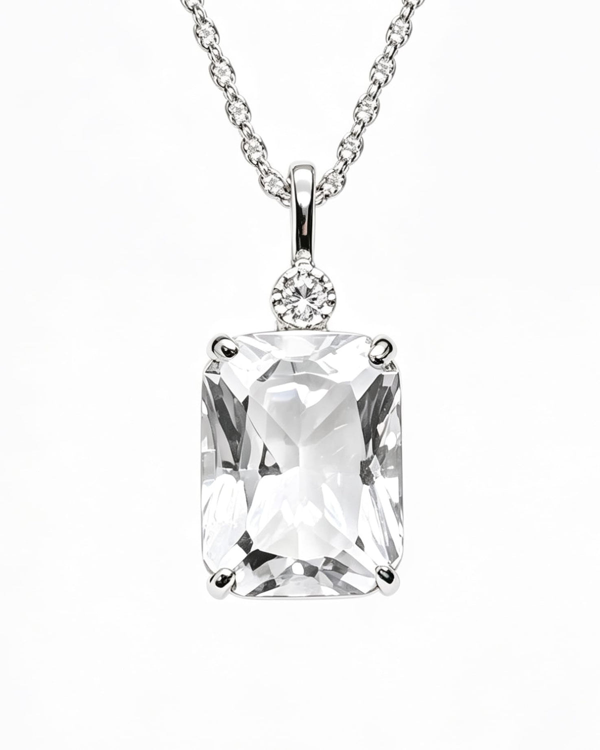 Clear Quartz Crystal Pendant – Emerald Cut Silver