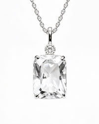 Clear Quartz Crystal Pendant – Emerald Cut Silver