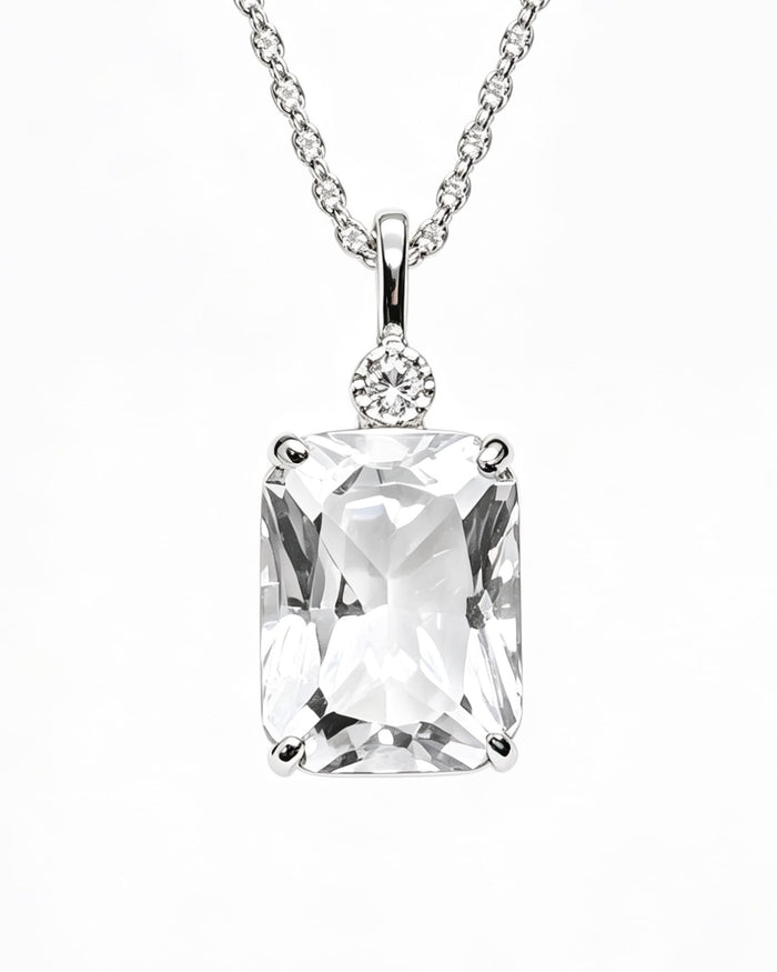 Clear Quartz Crystal Pendant – Emerald Cut Silver