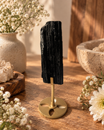 Raw Black Tourmaline On Gold Stand No. 3