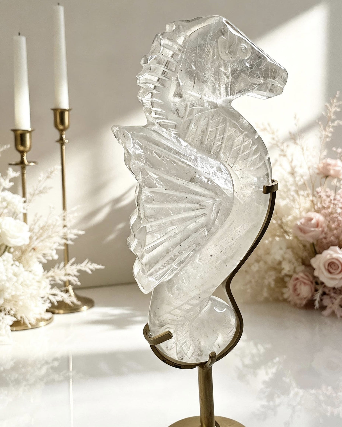 Clear Quartz Seahorse On Stand