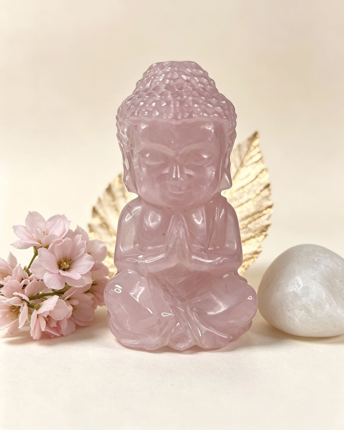 Rose Quartz Crystal Baby Buddha Carving
