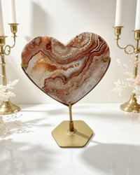 Pink Crazy Lace Agate Heart On Stand No. 11