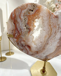 Pink Crazy Lace Agate Heart On Stand No. 7