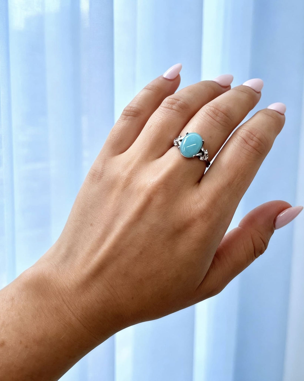 Amazonite Crystal Ring – Oval Silver with Lab Diamonds