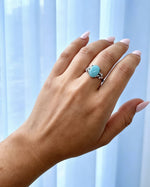 Amazonite Crystal Ring – Oval Silver with Lab Diamonds