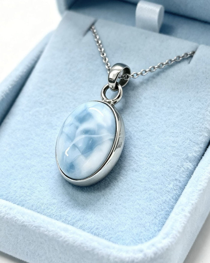 Larimar Crystal Pendant – Oval Silver