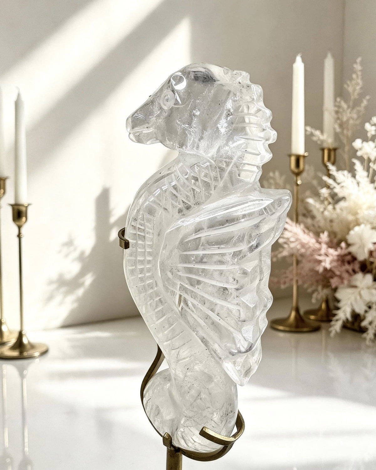 Clear Quartz Seahorse On Stand