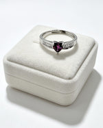 Garnet Crystal & Lab Diamonds Ring - Heart Silver