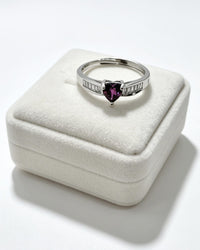 Garnet Crystal & Lab Diamonds Ring - Heart Silver